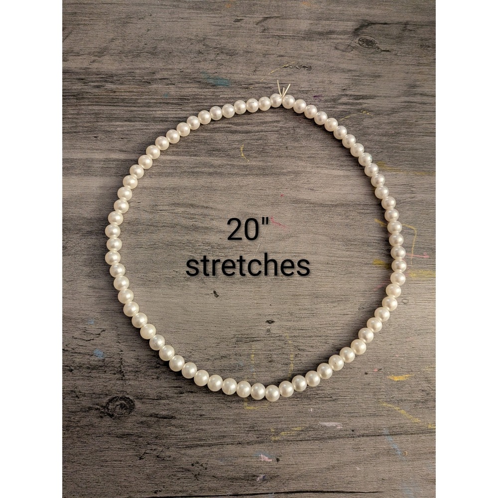 White Faux Pearl Stretch Necklace 20 Inch Round Bead Classic Bridal Jewelry
